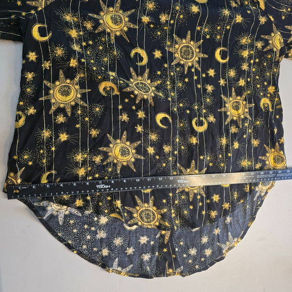 Torrid Blouse Women's 1X Black Gold Moon Print Long Sleeve Tie Mock Neck NWT - Picture 11 of 16